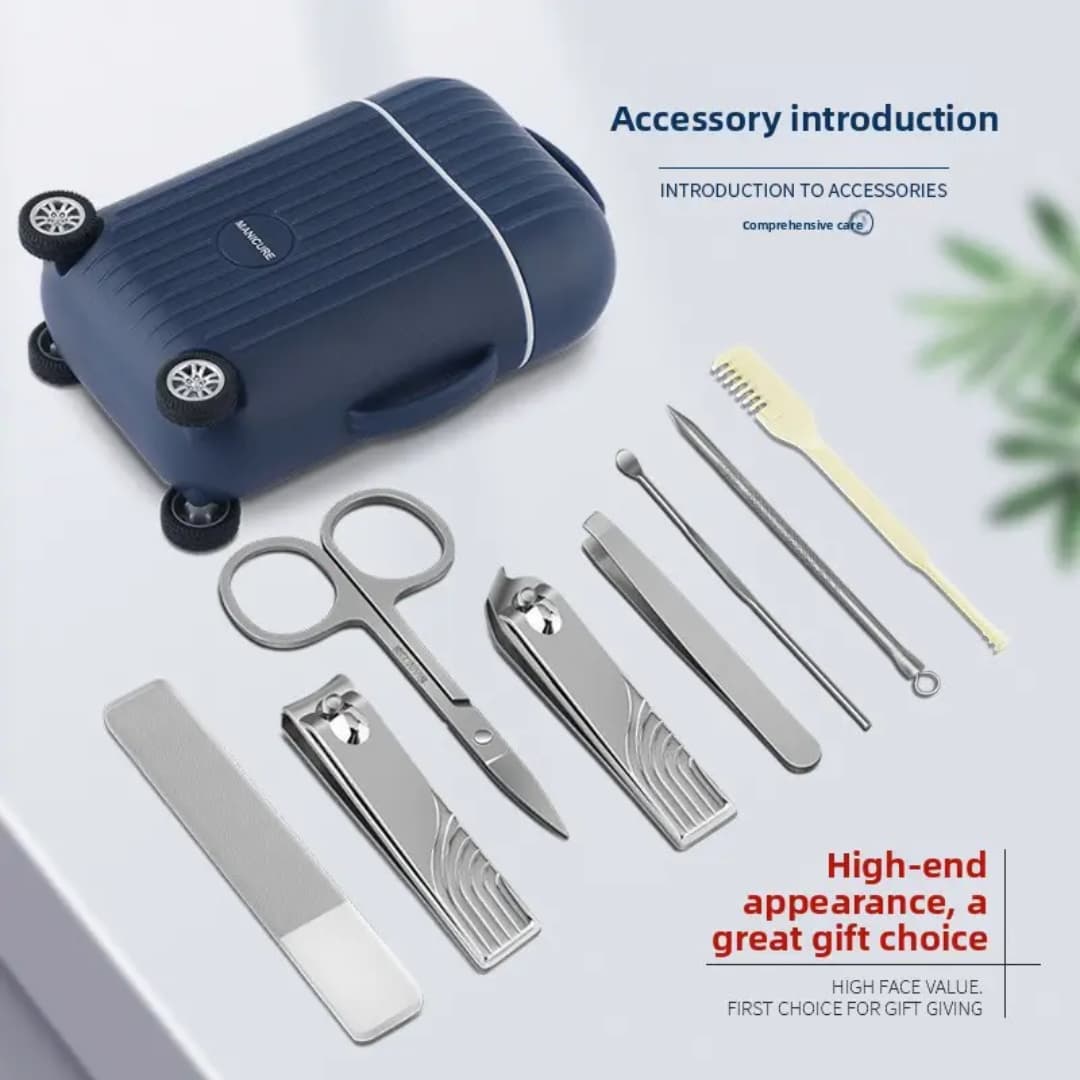 Cute Suitcase Design 7 Pcs Stainless Steel Manicure Set with Portable Case