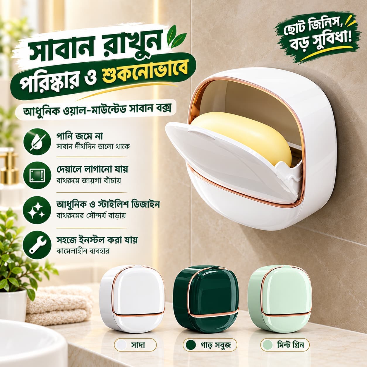Wall Mounted Soap Box – পানি জমে না, সাবান থাকে দীর্ঘদিন