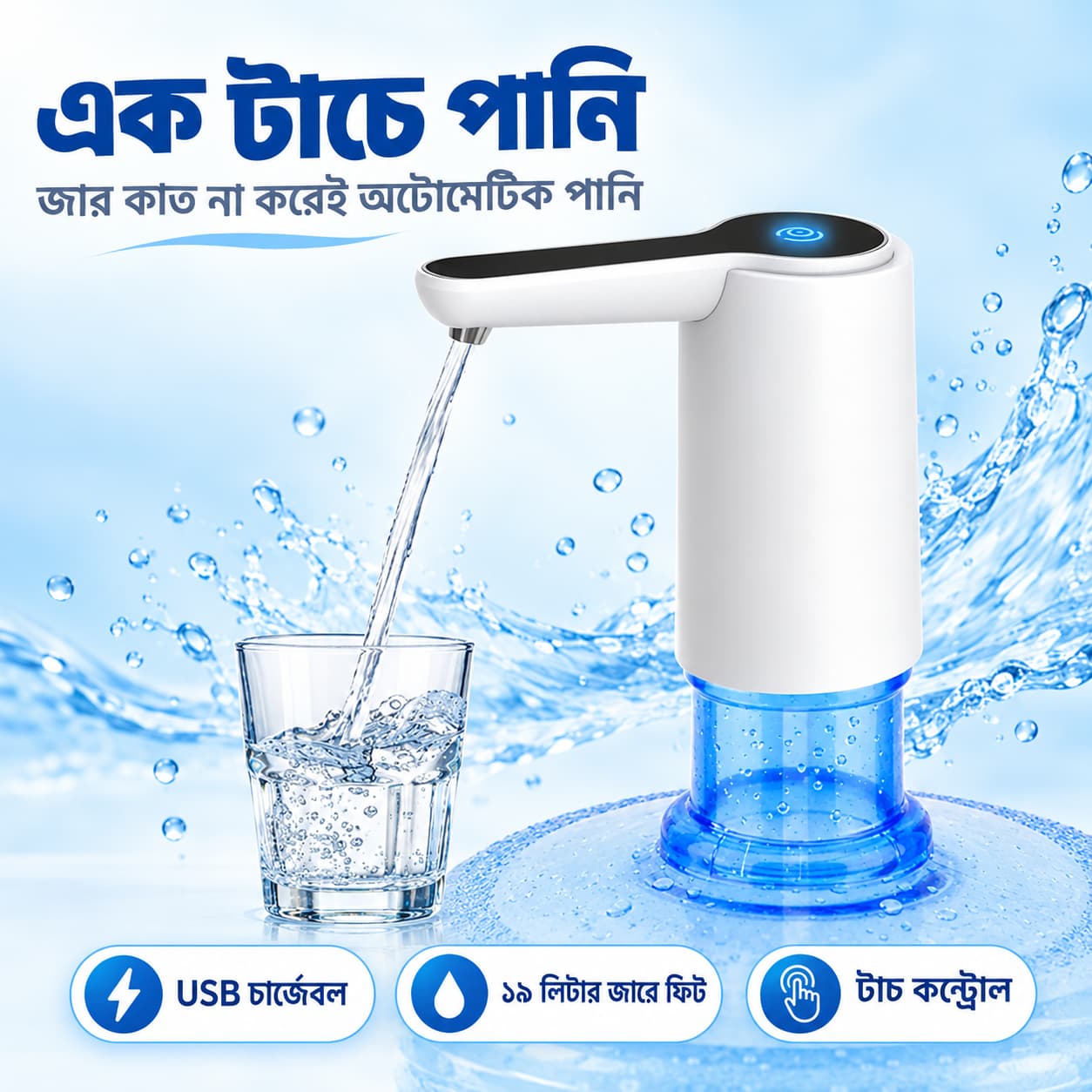 USB Rechargeable Water Dispenser – এক টাচেই পানি