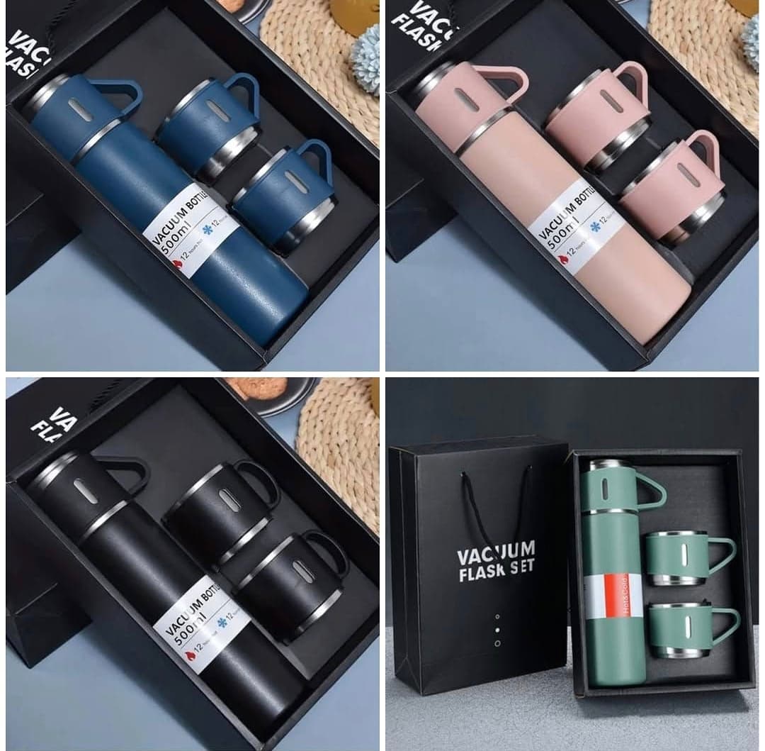 Vacuum Flask Set – ৫০০ml ফ্লাস্ক ও ২টি কাপ, গিফট বক্স সহ